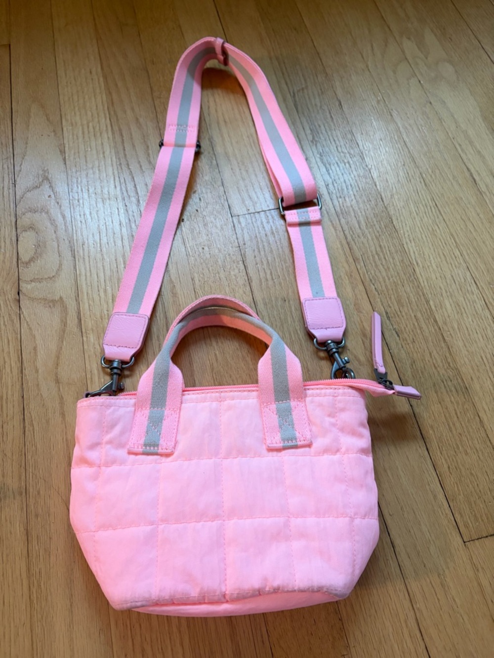 Universal Thread Pink Quilted Mini Tote with Striped Strap